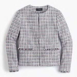 J. CREW Navy Blue White Red Tweed Blazer Jacket Stripes Work Preppy 4 Business